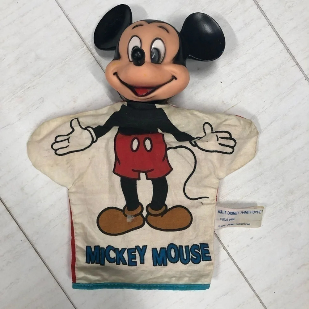 Vintage 1960’s Mickey Mouse Hand Puppet Plastic Head Fabric Walt Disney Prod